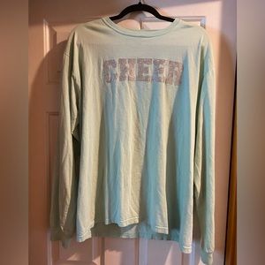 Long Sleeve Comfort Colors Teal Shirt with CHEER in silver glitter